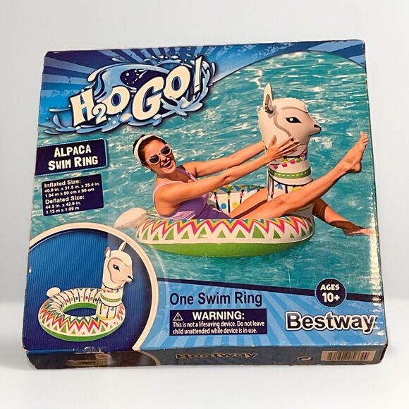 H20 G0! Alpaca Swim Ring Pool Float 40.9x31.5x35.4 in Ages 10+ llama Blow Up - Picture 2 of 7